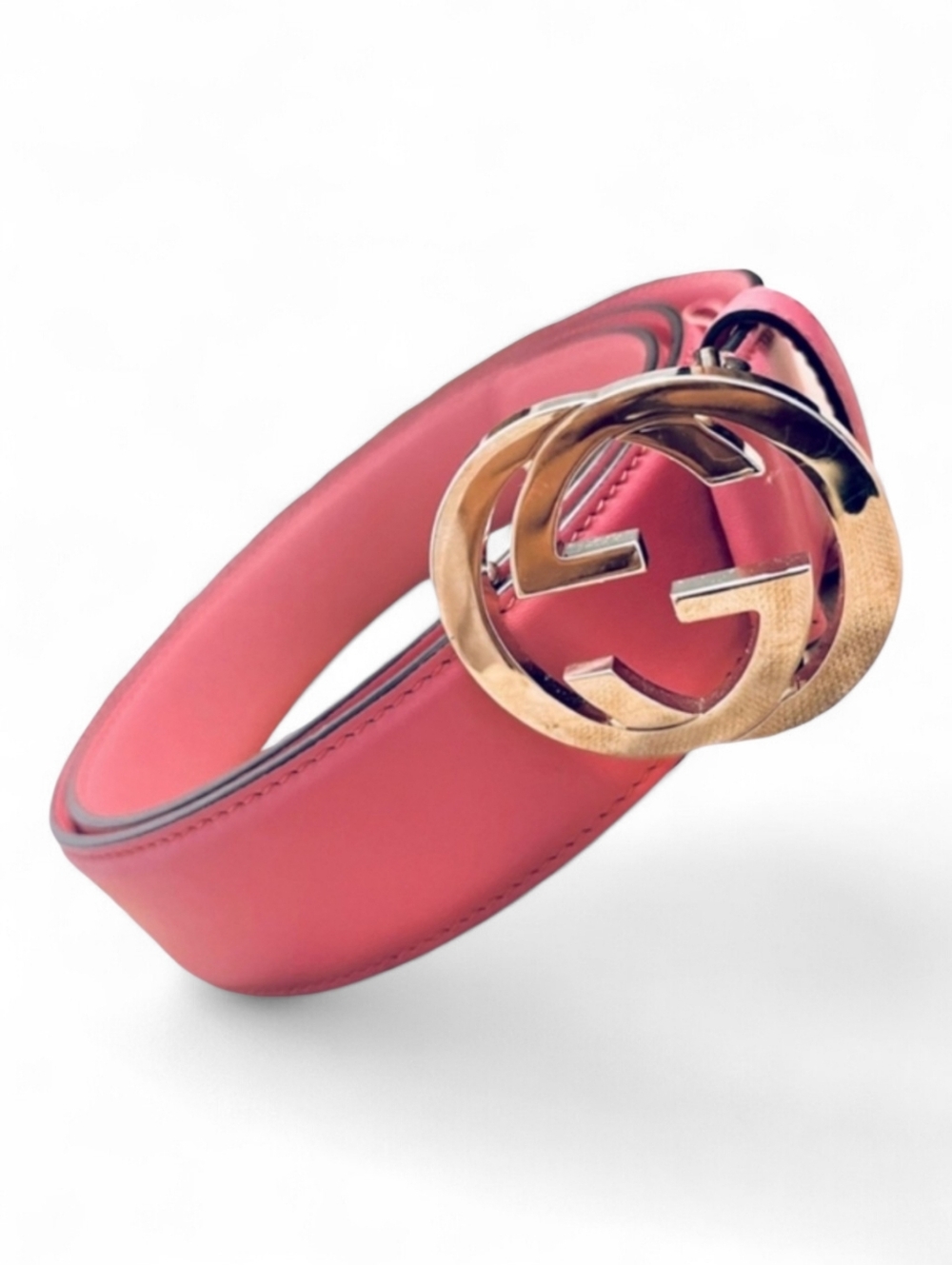 Authentic Gucci Pink Leather Belt with Dust Bag